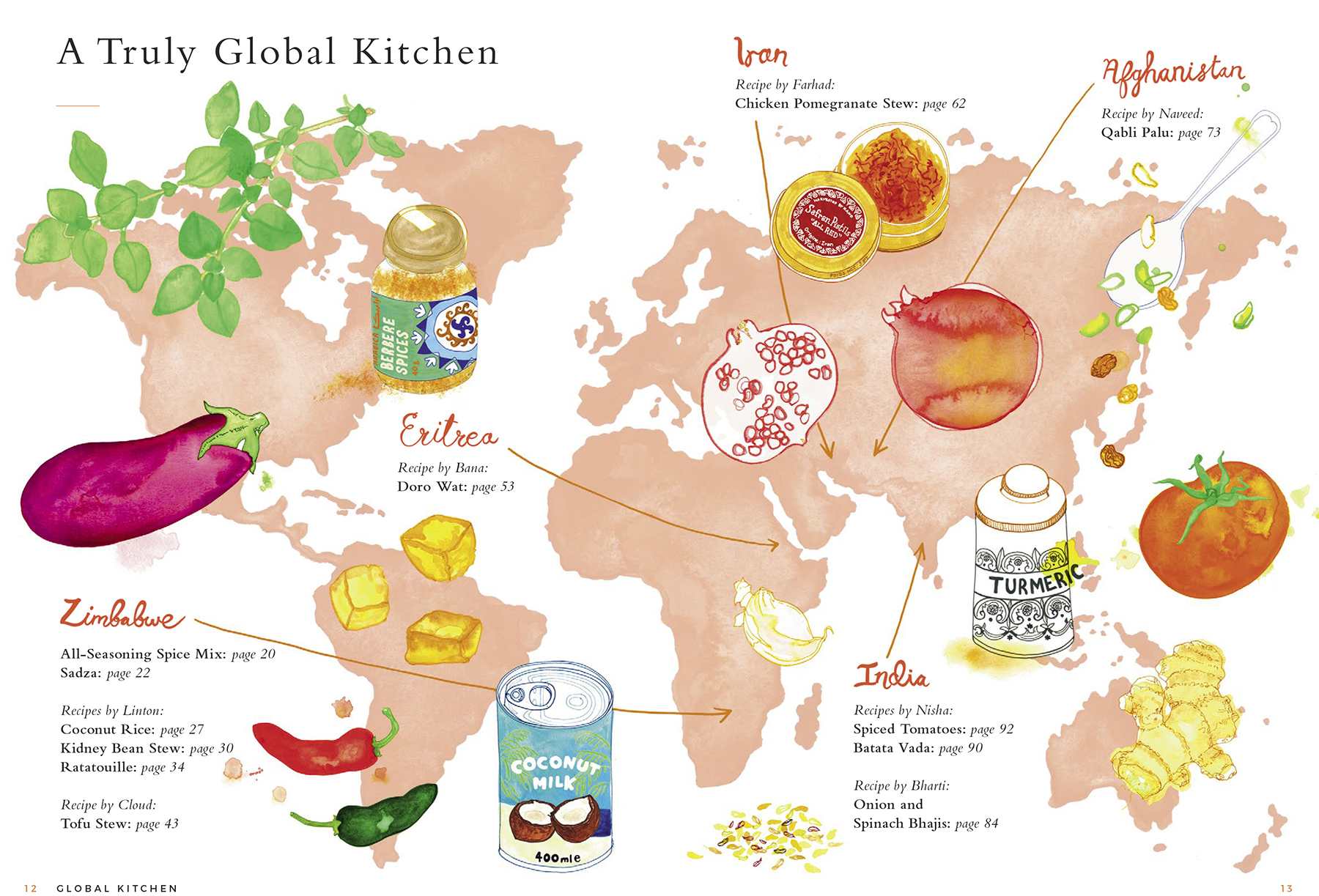 Global Kitchen Recipe Book Map illustré par Emma Dibben